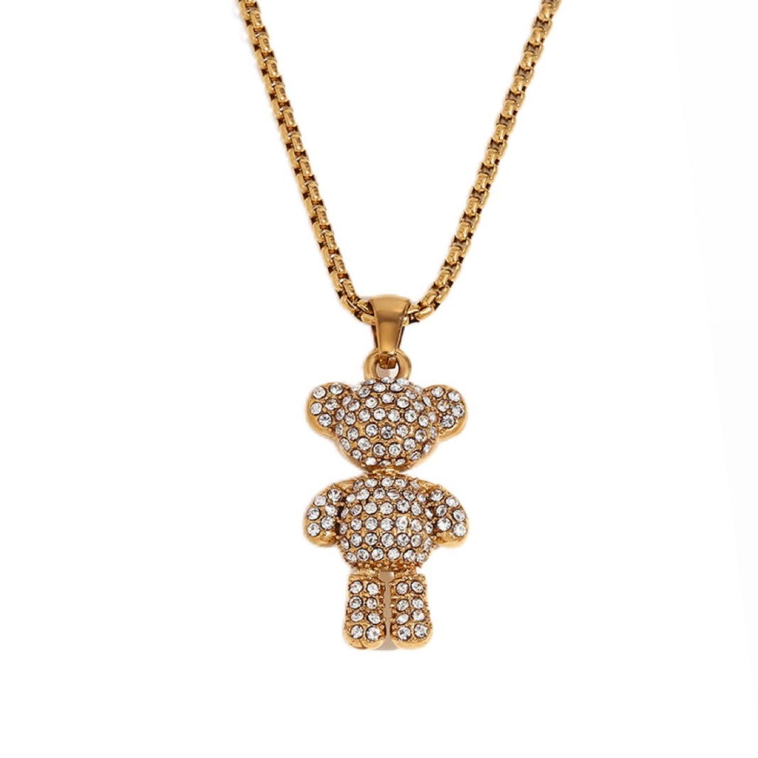 18k gold plated stainless steel bear chain necklace